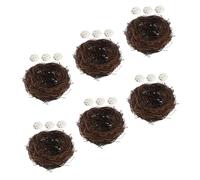 INOOMP 6Set Nid Oiseau Décoratif Artisanal Rotin Naturel avec Œufs Artificiels Nid pour Décoration Intérieure et Extérieure Accessoires de Jardin et Cage à Oiseaux