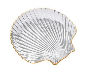 INOOMP Assiette à Salade en Verre Transparent Forme Coquillage Bord Doré, Plateau Porte-dessert Élégant Cuisine et Présentation de Bijoux, Assiette Pratique Multi-usages pour Repas