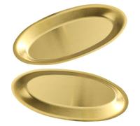 INOOMP Assiettes à-d'œuvre Ovales en Acier Inoxydable Doré Lot de 2 Bords Sûrs et Lisses, Design Moderne pour Buffet et Service en Restaurant