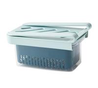 INOOMP Bac de Rangement pour Réfrigérateur Contenants à Fruits avec Couvercle, Boîte de Conservation des Produits Frais, Pp et Silicone, Bleu, Drain D'eau, Anti-odeurs Réutilisable