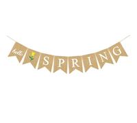 INOOMP Bannière de Printemps en Toile de Jute à Suspendre, Drapeau en Lin Couleur Kaki Fanion Queue D'hirondelle, Décoration Chic pour Fêtes Intérieures