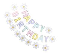 INOOMP Bannière Décorative Joyeux Anniversaire en Papier, 8 Pièces Fleurs Marguerite et Macarons Pastel, Kit Déco Suspendu pour Fête Garçon et Filles, Décoration Murale Colorée