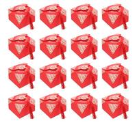 INOOMP Boîte à Bonbons de Style Chinois Pompons Rouges, Petit Format Carré en Papier et Polyester, Coffret Mariage 20 Pièces, Sachets Présents pour Bonbons et Collations Festives