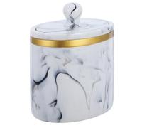 INOOMP Boîte à Cotons-tiges en Résine Marbrée avec Couvercle, Capacité 200 ML, Rangement pour Cotons, Cure-Dents et Disques Démaquillants, Accessoire Pratique pour Salle de Bain et