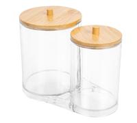INOOMP Boîte de Rangement pour Cotons Démaquillants Couvercle en Plastique et Bois, Étanchéité et Gain de Place, pour Organiser Maquillage