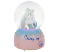 INOOMP Boule de Cristal Musicale Licorne Décorative Lumière LED Intégrée, Ornement de Bureau Rêveur, Décoration Intérieure Maison, Veilleuse sans Pile, Modèle 80 Lumineux
