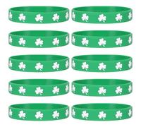 INOOMP Bracelets en Silicone Trèfle 10pcs pour Fête Irlandaise Saint Patrick, Extensibles et Légers, Décorations de Main Vertes Motif Shamrock Classique
