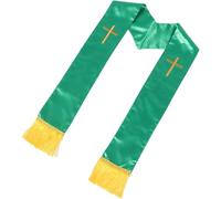 INOOMP Châle Brodé pour Cérémonie avec Croix et Détails en Franges en Satin Réversible Vert pour Ministre Élégant Tenue de Mariage