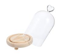 INOOMP Cloche en Verre avec Socle en Bois, Dôme Transparent en Forme de Cœur, Protection Renforcée pour Figurines en Argile et Souvenirs, Présentation Bureau