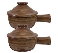 INOOMP Cocotte en grès 2 pièces - Cuisinière à ragoût allant au micro-ondes avec couvercle et poignée - Casserole en céramique pour soupe Bibimbap et riz 17 x 12 x 5 cm