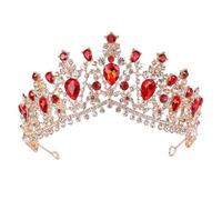 INOOMP Couronne de Mariée Baroque Élégante en Alliage et Cristaux Rouge, Accessoire pour Cheveux Unique et Délicat, pour Mariage et Séances Photo