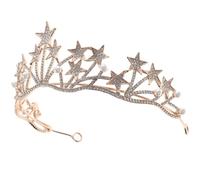 INOOMP Couronne de Mariée Dorée Étoiles, Accessoire Cheveux Strass Perle, Bandeau Décoratif Délicat pour Mariage, Bal et Fêtes, Bijou Cheveux Mariage Élégant