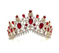 INOOMP Couronne de Mariée Style Baroque en Strass Rouge, Accessoire Cheveux Doré Vintage, Diadème Léger et Résistant pour Mariage et Cérémonie, Coiffure Femme Élégante, 1 Pièce