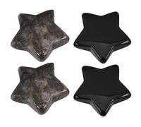 INOOMP Ensemble de 4 Étoiles en Obsidienne Naturelle Noire Polie 30 Mm - Mini Pierres Précieuses Décoratives pour Maison, Bureau et Création de Bijoux - Ornement Cristal Poli,