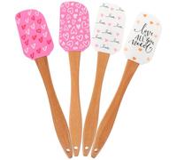 INOOMP Ensemble de 4 Spatules Racloir en Silicone Manche en Bois, Outils de Pâtisserie Polyvalents pour Décoration de Gâteaux, Ustensiles Cuisine pour Pâtisserie Saint-valentin, Lot 4