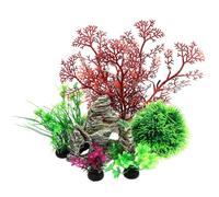 INOOMP Ensemble de Décorations Aquarium 7 Pièces en Résine Synthétique, Grottes Rocheuses et Plantes Artificielles Réalistes, Accessoires pour Aquarium et Bassin à Poissons, Décor
