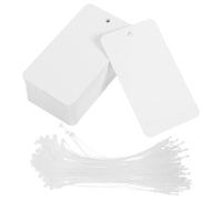 INOOMP Étiquettes Suspendues Blanches en Pvc 4x7 Cm, Lot de 100 Pièces Imperméables avec Cordon, Cartes Vierges pour Identification, Étiquetage Logistique et Présentation Bijoux,