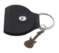 INOOMP Étui à Médiators de Guitare Noir en Cuir Synthétique avec Pendentif en Métal Cuivre, Porte-clés Compact pour Rangement Pratique, Paquet de Ramassage pour Guitaristes et Musiciens
