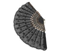 INOOMP Éventail Pliant Noir à Paillettes Brodées, Tige Noire, Fan de Danse Rétro Chinois pour Spectacles et Mariages, Accessoire Élégant et Léger pour Soirées Festives, Présents