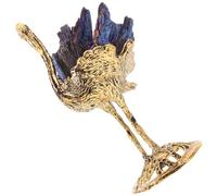 INOOMP Figurine Flamant Rose en Pierre Naturelle Taillée, Ornement Doré avec Plumage Bleues Électroplaquées, Décoration de Table et Bureau Élégante pour Maison, Fête et Noël, Statuette