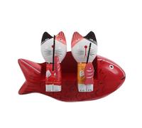 INOOMP Figurines en Bois de Couple de Chats Pêchant, Décoration Intérieure Artisanale Rouge Grosse Taille, Ornement Sculpté la Main, Statuette Décorative Miniature pour Bureau
