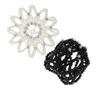 INOOMP Filet à Chignon de Ballet Blanc avec Perles et Cristaux, Crocheté Artisanale, Élastique, Lot de 2 pour Spectacles et Récitals Professionnels