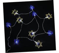 INOOMP Guirlande Lumineuse Hanukkah à Piles Décoration Étoile Six Branches Lumineuse sans Scintillement pour Fête et Intérieur Or et Bleu