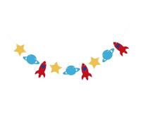 INOOMP Guirlande Suspendue d'anniversaire pour Garçon et Filles en Feutrine, 1 Pièce, Fanions Étoiles et Fusée Cosmique, Décoration Murale pour Fête d'anniversaire Bébé et Chambre Garçon