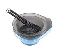 INOOMP Kit de Teinture Capillaire 5 Pièces Bol Antidérapant en Caoutchouc, Bâtonnet Mélangeur Inclus, Set 2 Noirs Gris 1 Bol Bleu, Outils Professionnels pour Coloration et Réutilisable