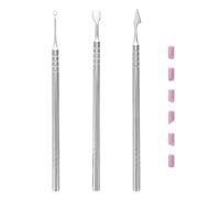 INOOMP Kit Manucure Professionnel en Métal Inoxydable Double Embout avec 3 Grattoirs Miroir, 6 Pierres à Limer, Pochette Pvc Portable pour Soins des Ongles et Repousse-cuticules