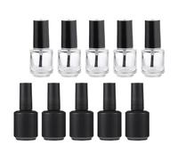 INOOMP Lot de 10 Flacons Rechargeables en Verre 15 Ml pour Vernis à Ongles, 5 Transparents et 5 Noirs Mats, Pinceau Intégré, Rangement Onglerie pour Nail Art et Retouche Manucure