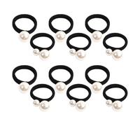 INOOMP Lot de 12 Élastiques à Cheveux Noirs Extensibles Ornés de Perles 6 Grosses Perles 6 Petites pour Femmes Adaptés Queue de Cheval et Bandeaux Doux pour Cuir Chevelu