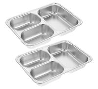 INOOMP Lot de 2 Assiettes de Dîner en Acier Inoxydable 304 Compartiments, Solides et Incassables, Plateau-repas Personnes Soucieuses de Leur Santé