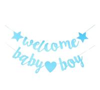 INOOMP Lot de 2 banderoles « Bienvenue bébé garçon » - Décorations de révélation du du bébé, banderoles à paillettes pour baby shower, décorations murales à suspendre