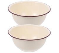 INOOMP Lot de 2 Bols en Émail Rétro de 22 Cm, Bol Alimentaire Profond en Émail Ivoire, Saladier Multifonction pour Soupe, Nouilles Cuisine, Ustensile Vintage Sûr et Solide pour Maison