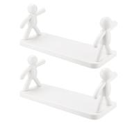 INOOMP Lot de 2 Étagères Flottantes Murales Blanches en Style Japonerie, Petite Étagère Murale Décorative pour Salle de Bain Cuisine, Rangement Pratique sans Perçage, Support