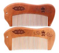 INOOMP Lot de 2 Peignes Démêlants en Bois de Pêcher Antistatiques, Grosse Taille, Forme Poisson, Peignes en Bois pour Cheveux de Femme, Outil Coiffure Portable pour Cheveux Longs et
