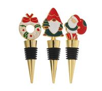 INOOMP Lot de 3 bouchons de vin de Noël, bouchons de bouteille de vin festifs, couronne de Père Noël décorative, lutin de, conservateur de boissons, fournitures de fête de