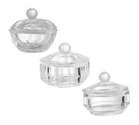 INOOMP Lot de 3 Coupelles en Cristal Transparent avec Couvercles, pour Nail Art et Manucure, Verre Haute Transparence, Petit Format Mixte, Accessoires Ongle pour Poudres et Liquides