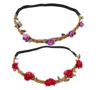 INOOMP Lot de 4 Bandeaux à Guirlande Roses, Couronne de Fleurs en Tissu Doux, 2 Rouges 2 Violets, Accessoires Cheveux Femme pour Mariage et Cérémonie Élégante