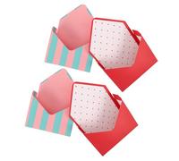 INOOMP Lot de 4 Boîtes Enveloppes pour Bouquet de Fleurs Pliables, Papier Rigide, Lot 2 Rose à Rayures Bleues 2 Rouge à Pois, Emballage Présent Polyvalent pour Fête des Mères,