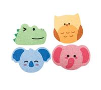 INOOMP Lot De 4 Éponges De Bain En Forme D'Animaux En Forme De Koala De Hibou D'Éléphant En Pâte De Bois Et De Coton Pour Le Nettoyage De La Peau Accessoires De Salle De