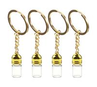 INOOMP Lot de 4 Flacons de Parfum Porte-clés en Verre Transparent 23x11 Mm, Bouteilles de Voyage Rechargeables avec Bouchons Acryliques Dorés, Pendentifs Miniatures pour