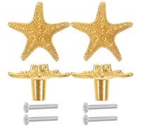 INOOMP Lot de 4 Poignées de Meuble Vintage en Métal Forme Étoile de Mer, Poignées de Tiroir Porte d'Armoire, Accessoires de Remplacement pour Décoration Nautique Intérieure