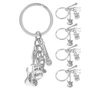 INOOMP Lot de 5 porte-clés musicaux : porte-clés microphone, breloque guitare électrique pour les, cadeaux pour groupes et chanteurs, à accrocher à un à main ou une voiture.