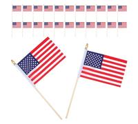 INOOMP Lot de 50 Petits Drapeaux Américains en Polyester Léger avec Impression Vive sur Bois, pour Décorations du Jour des Anciens et Défilés Patriotiques