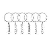 INOOMP Lot de 50 Porte-clés en Métal Argenté Rond avec Anneau de Jonction Robuste et Finition Soignée, pour Accessoires DIY et Réalisations Personnalisées