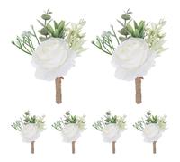 INOOMP Lot de 6 Boutonnières Blanches Artificielles pour Costume de Mariage, Fleur de Revers Rose Blanche Classique, Épingle Fixation Solide, pour Marié et Cérémonie à L'église