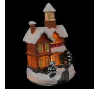 INOOMP Maison de Noël en Résine Décorative Lumineuse pour Table | Texture Lisse, Style Festif Féerique, Pile Bouton, pour Rebord de Fenêtre et Bureau