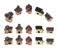 INOOMP Maison Miniature en Résine 15pcs pour Succulentes et Diorama | Style Rustique Vintage, Toit de Chaume, Décoration de Table, Scènes Villageoises et Réseau Miniature